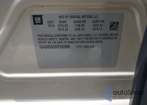 2015 Buick Lacrosse Premium I from USA, damaged, VIN 1G4GD5G36FF252885